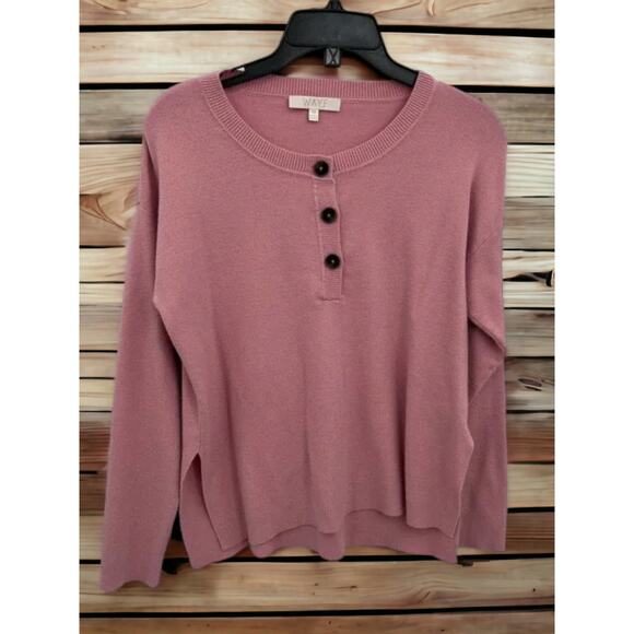 NWT WAYF Women's Pink Quarter Button Long Sleeve Sweater  XS - Picture 2 of 7